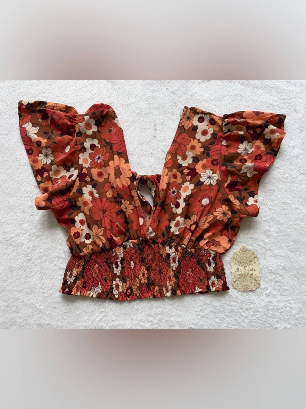 Altar’d State Crop Top Floral Ruffle Sleeves